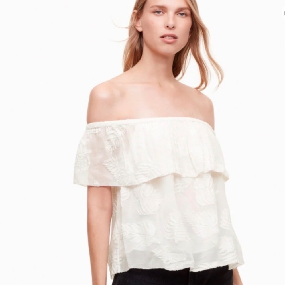 Aritzia Wilfred Promener Off Shoulder Ivory White Raised Floral Ruffle Blouse M